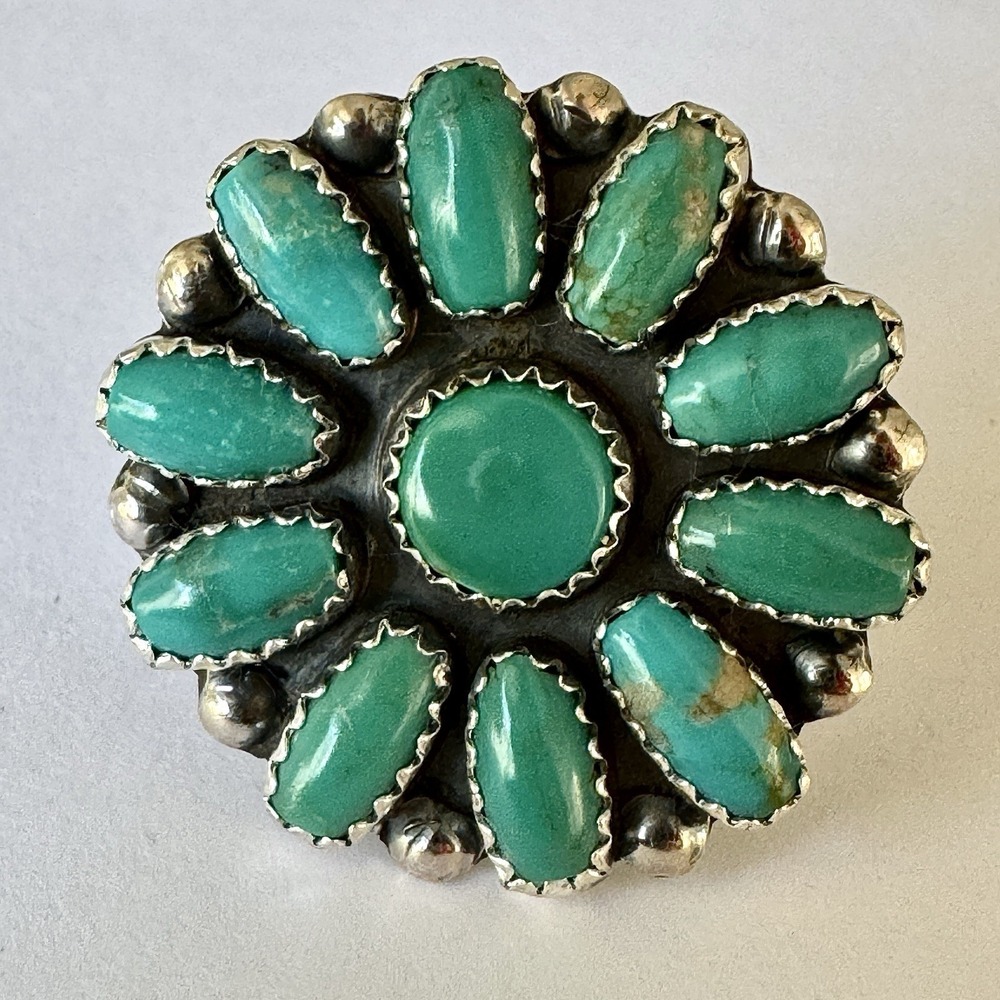 Navajo Turquoise Cluster Ring Szโ 9 Sterling Signed ML Perry Native American